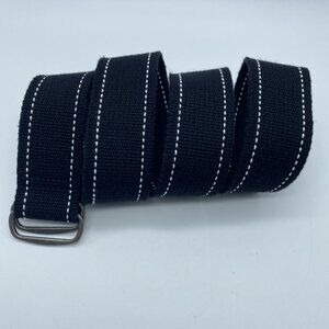Black w/ White Thread Woven D Ring Belt Women's Size S End to End 33"